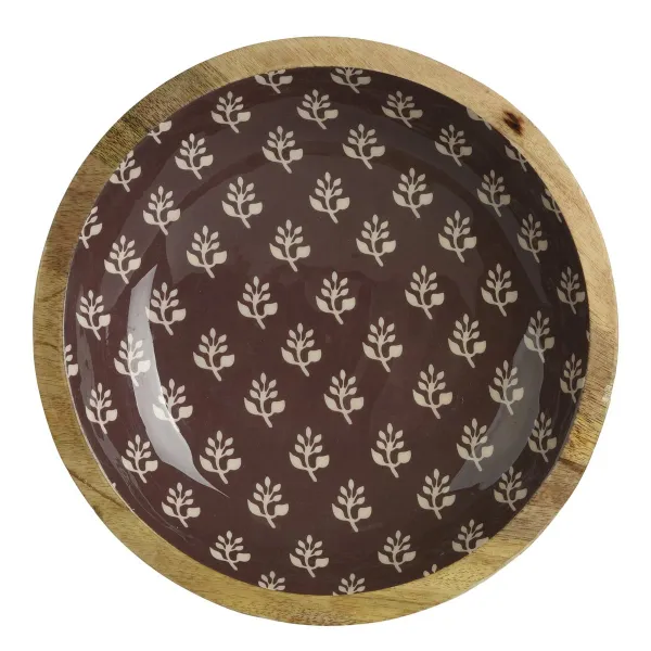 Kaemingk Holz-Schale Braun mit Blumenmotiven Ø 30 cm Höhe 6,5 cm - Mangoholz