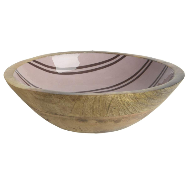 Kaemingk Holz-Schale Altrosa mit Streifen Ø 24 cm Höhe 6,5 cm - Mangoholz