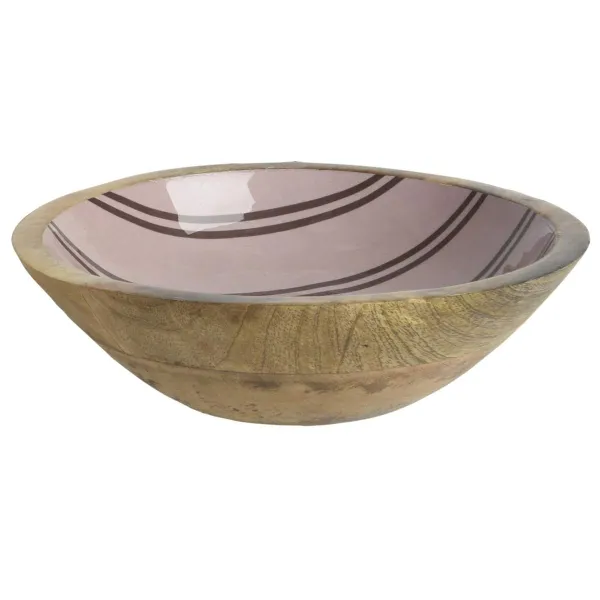 Kaemingk Holz-Schale Altrosa mit Streifen Ø 24 cm Höhe 6,5 cm - Mangoholz