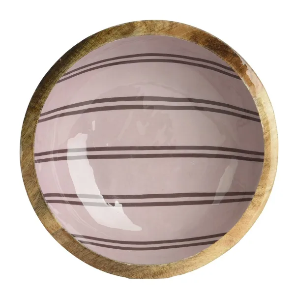 Kaemingk Holz-Schale Altrosa mit Streifen Ø 24 cm Höhe 6,5 cm - Mangoholz
