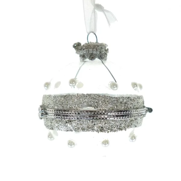 Kaemingk Schmuck-Klappkugel Transparent mit Glitterstreifen & Perlen Ø 6 cm