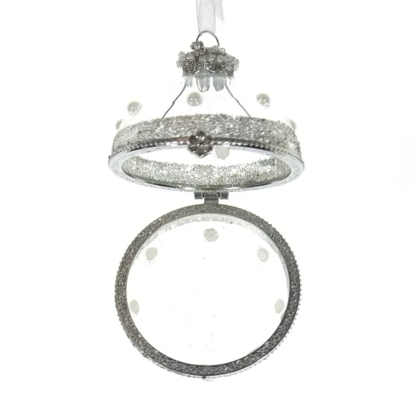Kaemingk Schmuck-Klappkugel Transparent mit Glitterstreifen & Perlen Ø 6 cm