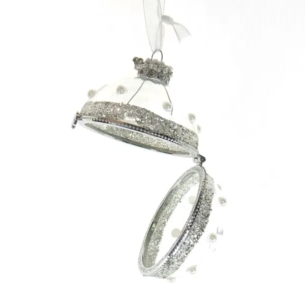 Kaemingk Schmuck-Klappkugel Transparent mit Glitterstreifen & Perlen Ø 6 cm