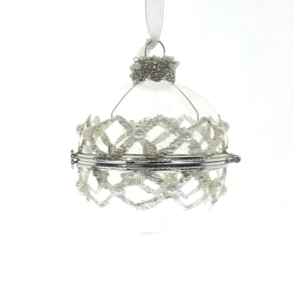Kaemingk Schmuck-Klappkugel Transparent mit Karoband aus Glitter & Perlen Ø 6 cm