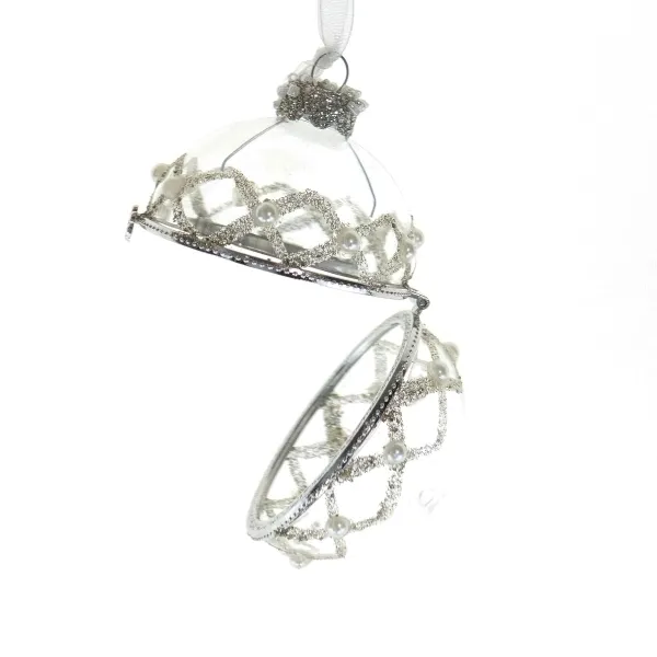 Kaemingk Schmuck-Klappkugel Transparent mit Karoband aus Glitter & Perlen Ø 6 cm