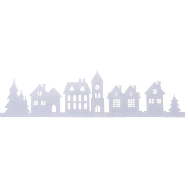 Weihnachtliche Fensterdeko Schneerand Häuser Weiß 100 x 24 cm - Polyester