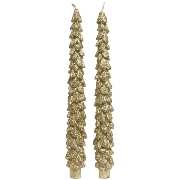 Spitzkerze in Baumform Goldfarben mit Glitter Ø 2,1 cm Höhe 25 cm - 2 Stück