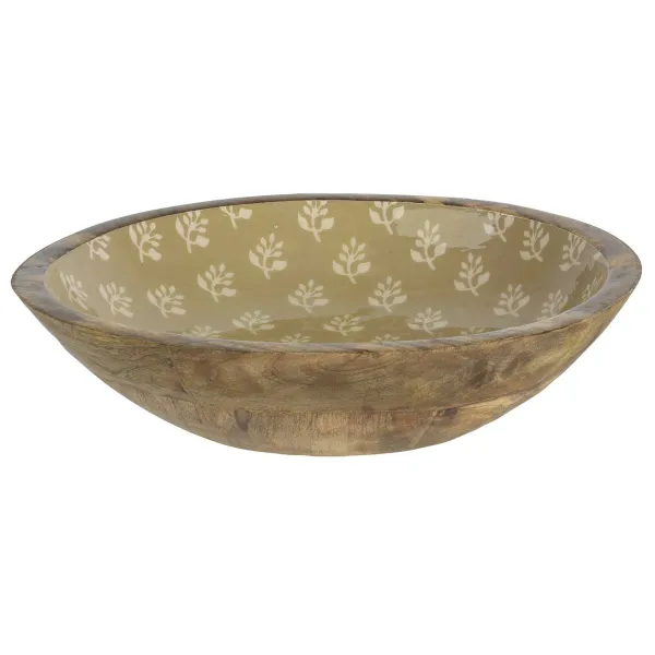 Kaemingk Holz-Schale Petrol mit Pflanzendekor Ø 30 cm Höhe 6,5 cm - Mangoholz