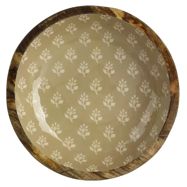 Kaemingk Holz-Schale Petrol mit Pflanzendekor Ø 30 cm Höhe 6,5 cm - Mangoholz