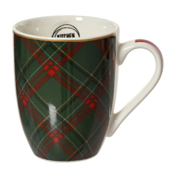 Tasse im Schottenmuster Dunkelgrün - Rot - Weiß Ø 8 cm Höhe 10 cm - Porzellan