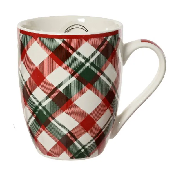 Tasse im Schottenmuster Weiß - Rot - Grün Ø 8 cm Höhe 10 cm - Porzellan