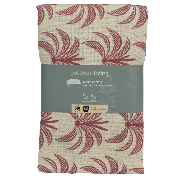 outdoor living Tischdecke Palmen Beige & Rot 140 x 250 cm - Polyester-Baumwolle