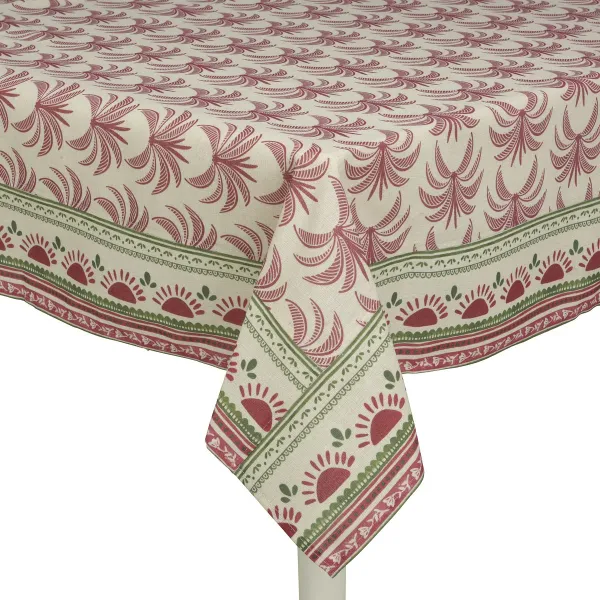 outdoor living Tischdecke Palmen Beige & Rot 140 x 250 cm - Polyester-Baumwolle