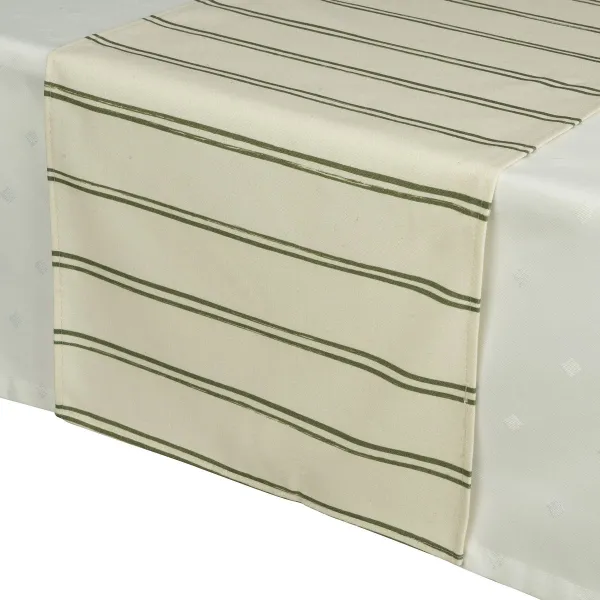 Decoris® Tischläufer Beige grün gestreift 32 x 140 cm - Polyester-Baumwolle