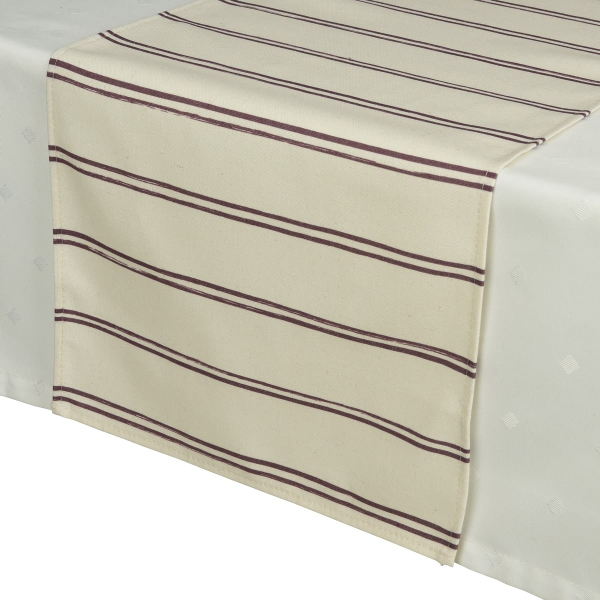 Decoris® Tischläufer Beige dunkelrot gestreift 32 x 140 cm - Polyester-Baumwolle