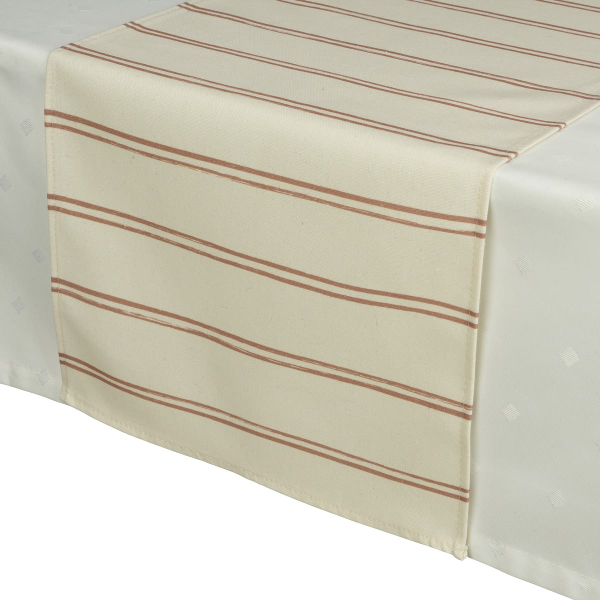 Decoris® Tischläufer Beige Orangebraun gestreift 32 x 140 cm - Polyester-Baumwolle
