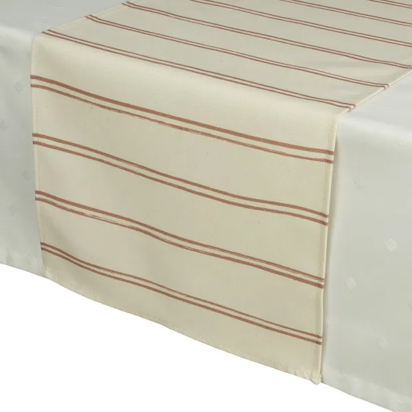 Decoris® Tischläufer Beige Orangebraun gestreift 32 x 140 cm - Polyester-Baumwolle