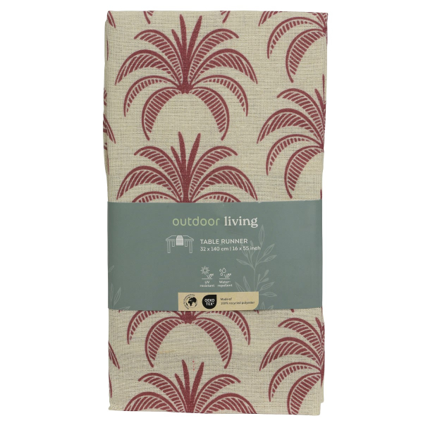 outdoor living Tischläufer Palmen Beige & Rot 32 x 140 cm - Polyester-Baumwolle