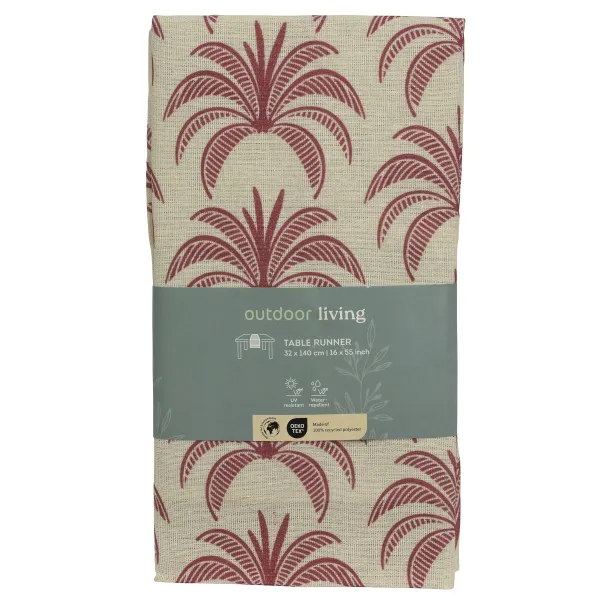 outdoor living Tischläufer Palmen Beige & Rot 32 x 140 cm - Polyester-Baumwolle