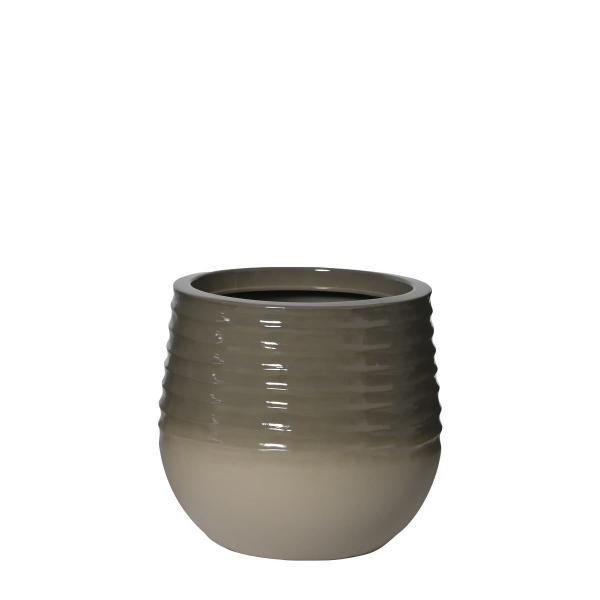 Kaemingk Pflanzgefäß Jamie S bauchig geriffelt Grau & Weiß Ø 30 cm 27,5 cm - Kunststoff