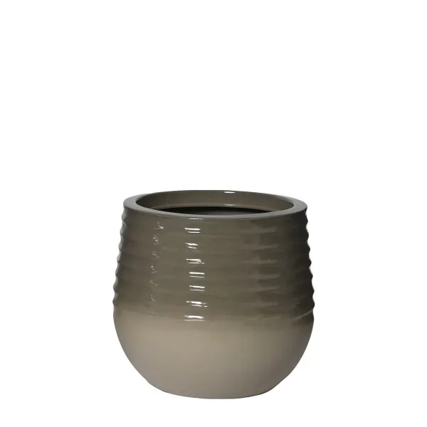 Kaemingk Pflanzgefäß Jamie S bauchig geriffelt Grau & Weiß Ø 30 cm 27,5 cm - Kunststoff