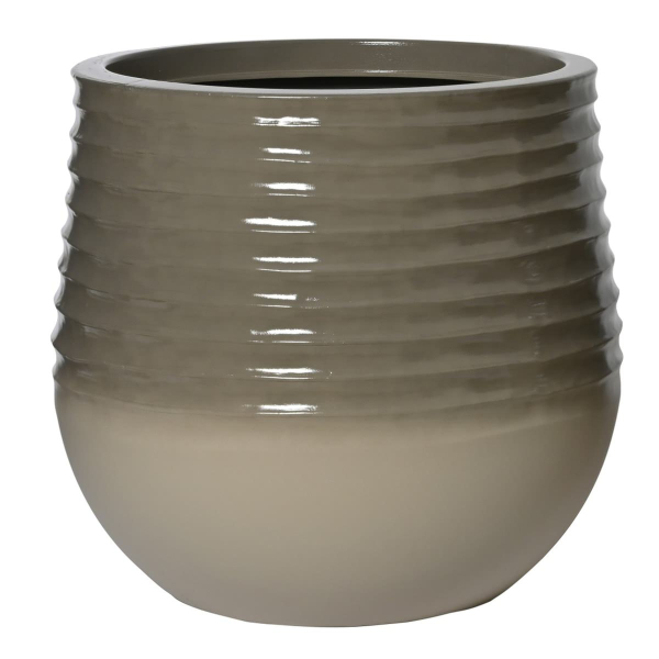 Kaemingk Pflanzgefäß Jamie L bauchig geriffelt Grau & Weiß Ø 53 cm 49 cm - Kunststoff