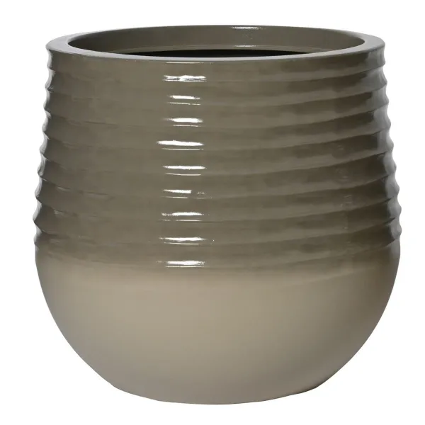 Kaemingk Pflanzgefäß Jamie L bauchig geriffelt Grau & Weiß Ø 53 cm 49 cm - Kunststoff
