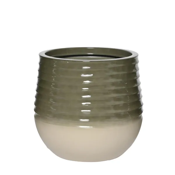 Kaemingk Pflanzgefäß Jamie M bauchig geriffelt Grün & Weiß Ø 40 cm 37 cm - Kunststoff Kaemingk Pflanzgefäß Jamie M bauchig geriffelt Grün & Weiß Ø 40 cm 37 cm - Kunststoff