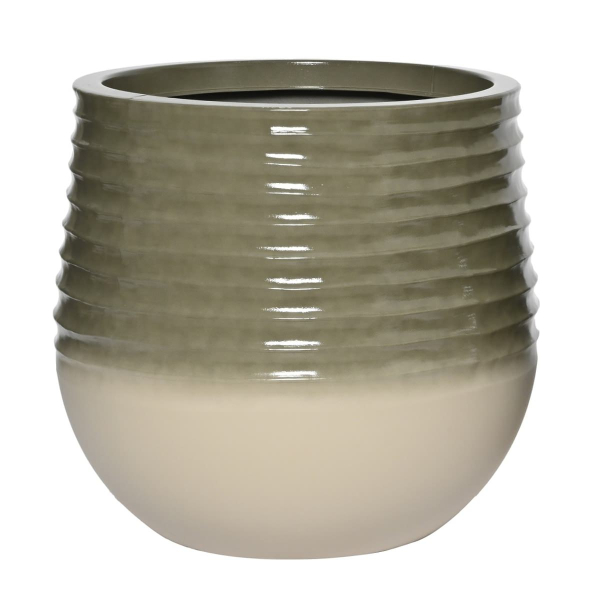 Kaemingk Pflanzgefäß Jamie L bauchig geriffelt Grün & Weiß Ø 53 cm 49 cm - Kunststoff
