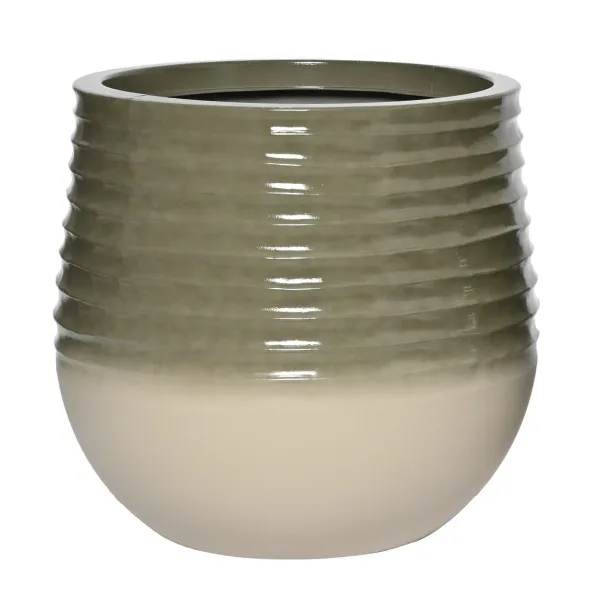 Kaemingk Pflanzgefäß Jamie L bauchig geriffelt Grün & Weiß Ø 53 cm 49 cm - Kunststoff Kaemingk Pflanzgefäß Jamie L bauchig geriffelt Grün & Weiß Ø 53 cm 49 cm - Kunststoff