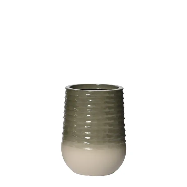 Kaemingk Pflanzgefäß/Vase Jamie S schlank geriffelt Grün & Weiß Ø 28 cm 37 cm - Kunststoff