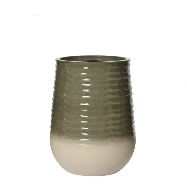 Kaemingk Pflanzgefäß/Vase Jamie M schlank geriffelt Grün & Weiiß Ø 39 cm 51 cm - Kunststoff