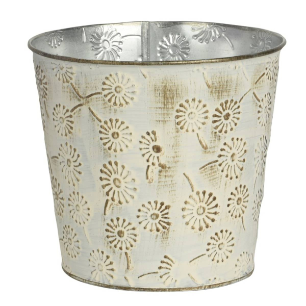 Kaemingk Übertopf Vintage Cremebeige L mit Blumendekor Ø 16 cm 14,7 cm - Metall