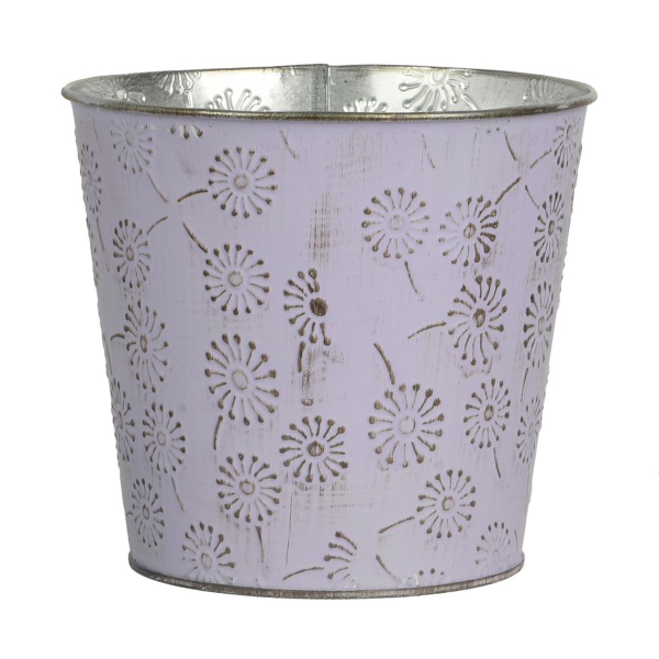 Kaemingk Übertopf Vintage Lilarosa M mit Blumendekor Ø 14 cm 12,6 cm - Metall