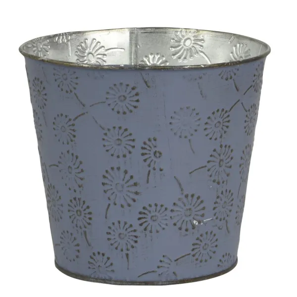 Kaemingk Übertopf Vintage Stahlblau L mit Blumendekor Ø 16 cm 14,7 cm - Metall