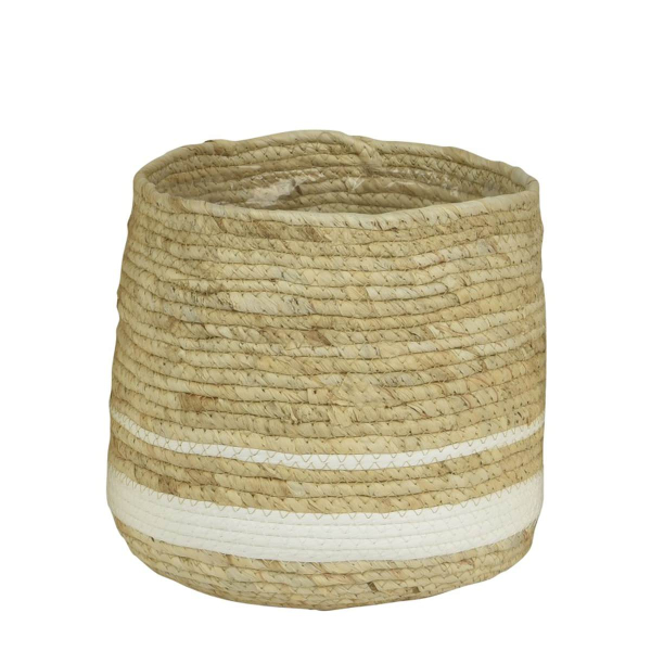 Kaemingk Korb aus Maisblättern M Natur & Weiß Ø 25 cm Höhe 25 cm