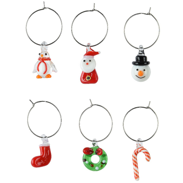 Weihnachtliche Weinglas-Markierer 6 Motive Bunt 6 Stück - Metall & Glas