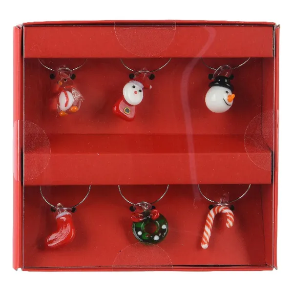 Weihnachtliche Weinglas-Markierer 6 Motive Bunt 6 Stück - Metall & Glas