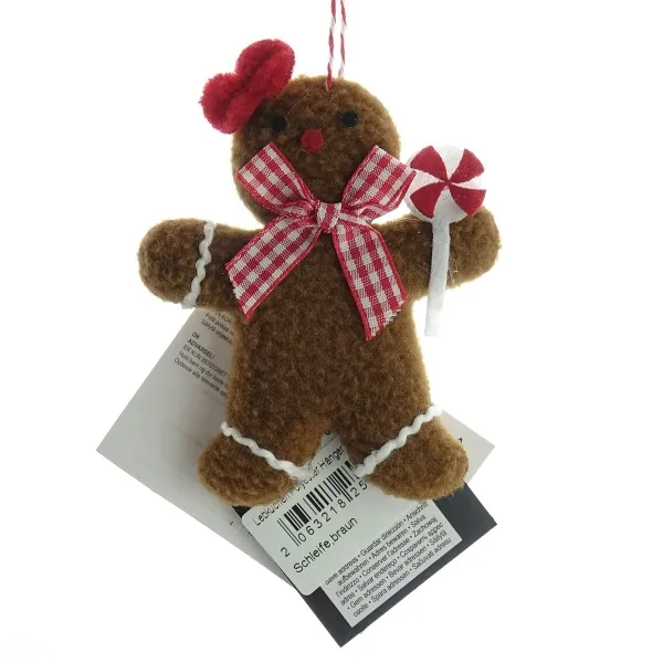 Kaemingk Weihnachtsanhänger Lebkuchenfigur Braun rot-karierte Schleife - Polyester