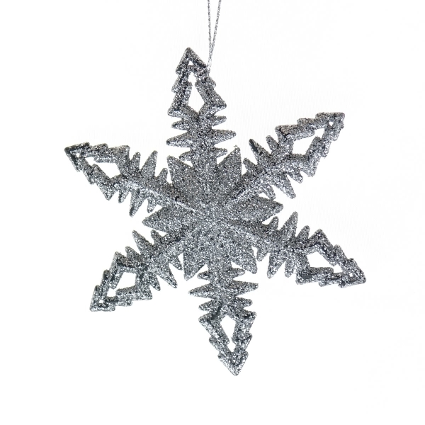 Kaemingk Weihnachtsanhänger Schneeflocke mit Silberglitter Ø 8,5 cm - Kunststoff