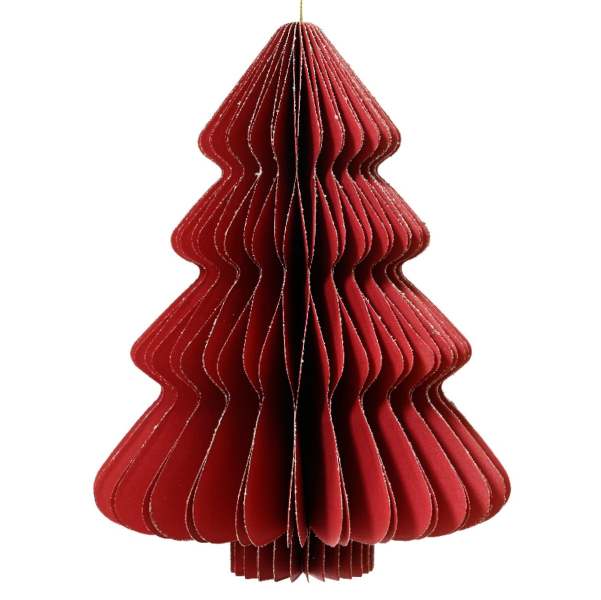 Kaemingk Weihnachtsanhänger Tannenbaum Rot Glitter & Aufhänger 15 cm - Papier