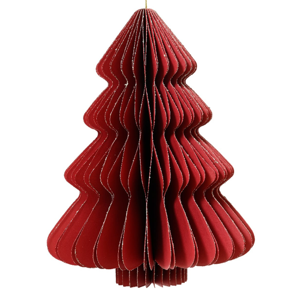 Kaemingk Weihnachtsanhänger Tannenbaum Rot Glitter & Aufhänger 20 cm - Papier