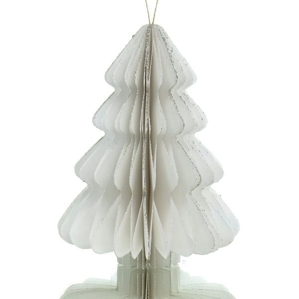 Kaemingk Weihnachtsanhänger Tannenbaum Weiß Glitter & Aufhänger 14,5 cm - Papier