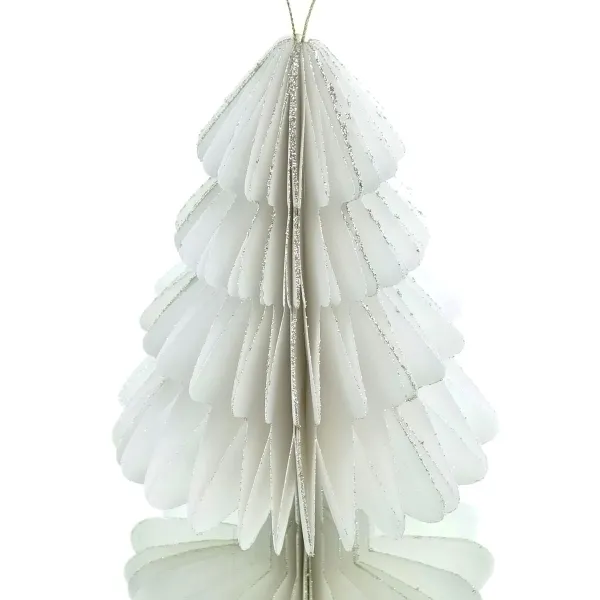 Kaemingk Weihnachtsanhänger Tannenbaum Weiß Glitter & Aufhänger 14,5 cm - Papier