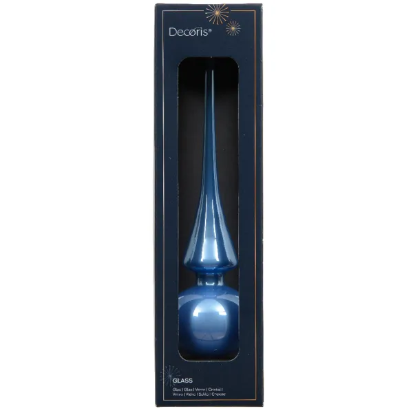 Weihnachtsbaumspitze Sky Blue glänzend Ø 6 cm 26 cm hoch - Glas