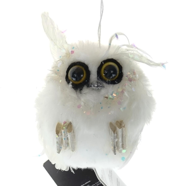 Kaemingk Weihnachtsdeko Eulenkauz Weiß 9 cm - Kunststoff