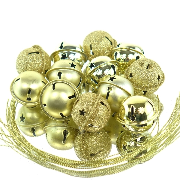 Kaemingk Weihnachtsdeko Glocken Goldfarben 3 Oberflächen Ø 3 cm Metall - 12er Set