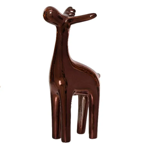 Weihnachtsdeko Hirsch Braun glänzend 25,6 cm - Porzellan