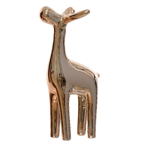 Weihnachtsdeko Hirsch Sandfarben glänzend 25,6 cm - Porzellan