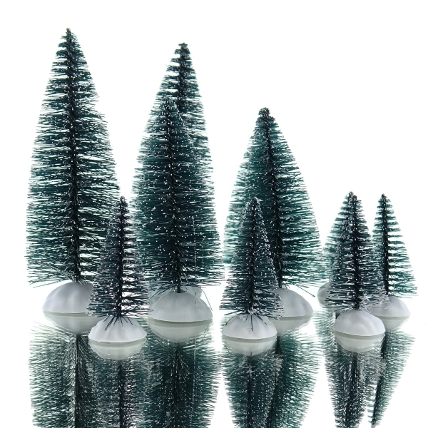 Kaemingk Weihnachtsdeko Kleiner Wald Grün beschneit 10er Set im Beutel - Kunststoff